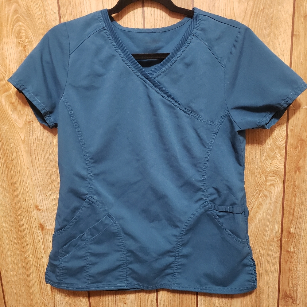 Scrubstar Short Sleeve Wrap V-Neck Pullover Scrub Top XS Teal Storage Pkts